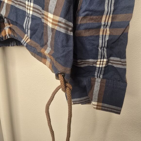 L.L. Bean Signature Women's L Grayish Blue Plaid 1/4 Button Pullover Drawstring - Picture 5 of 14